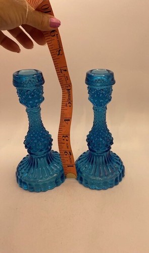 Set Of Blue Hobnall Candle Holders Pre Owned - Picture 3 of 8