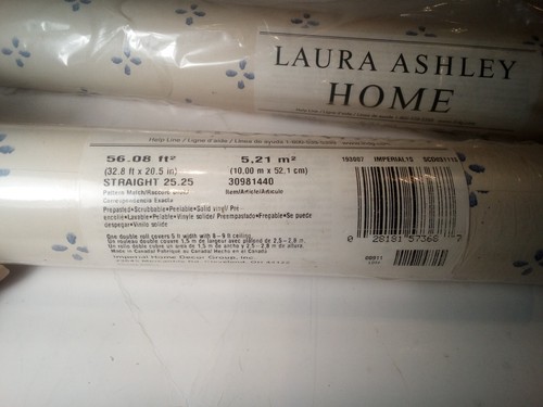 Vtg 2 Rolls Laura Ashley Home Blue Stamped Oblong Dots Flower Pip Design - Picture 4 of 7