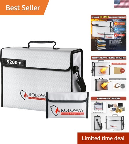 Fireproof Document Bag 5200°F Heat Insulated 15 x 12 x 5 inches, Fireproof Ba...