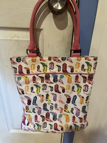 Luella for Target Western Cowboy Boots Kitschy Art Canvas Tote Purse Pink Handle - Picture 2 of 18
