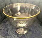 Heavy Glass Trifle Fruit Compote Large 9 1/2” Diameter ~ 8” Tall Gold Rim Bowl