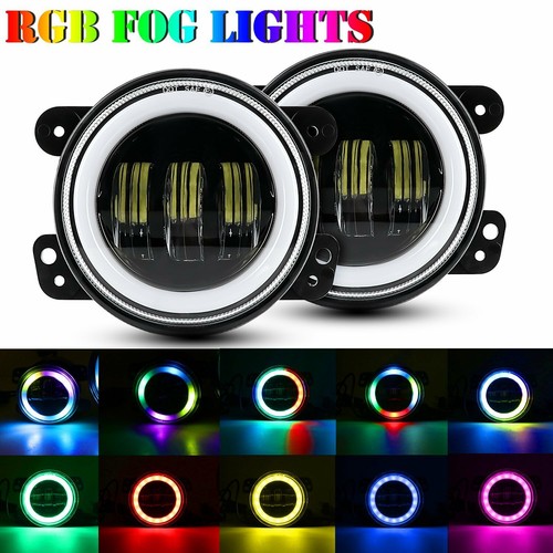 4Inch LED Fog Lights Projector RGB Halo Ring For Jeep Wrangler JK/TJ/LJ Dodge - Picture 5 of 12