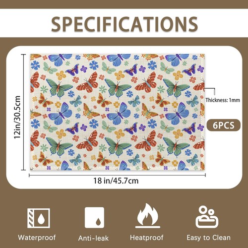 Colorful Butterflies Placemats Set of 6 Washable Non-Slip Heat Resistant 12×1... - Picture 4 of 7