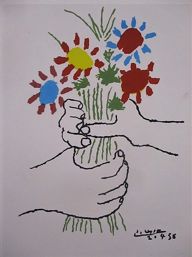 PICASSO COLORIDO "RAMO FLORAL PAZ", 1956, MUY BUEN ESTADO - Imagen 2 de 4