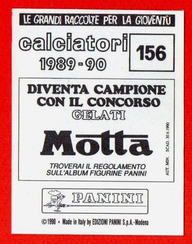 CALCIATORI PANINI 1989/90 - figurina n. 156 WALTER ZENGA (INTER) - new - Imagen 2 de 2