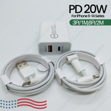 20W PD Fast Charger Type C USB AC Dual Port Block For iPhone 14 13 12 11 Cable