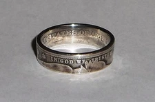 COIN RING HANDMADE FROM 100 YEAR OLD SILVER BARBER US QUARTER COIN  size 4-8