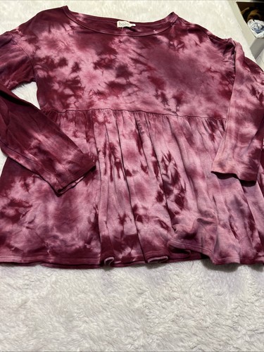 Tunica blusa Baea LA tie dye prugna peplo taglia XL vita elastica manica lunga - Foto 3 di 8