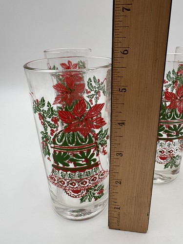 Vintage Christmas Bells Poinsettia Glasses Tumblers Set Of 6 - Picture 3 of 4