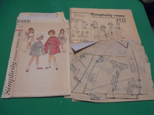 VTG 1960s Simplicity Sewing Pattern 4333 Toddler Girls Dress, Coat & Hat Size 3 - Imagen 3 de 3