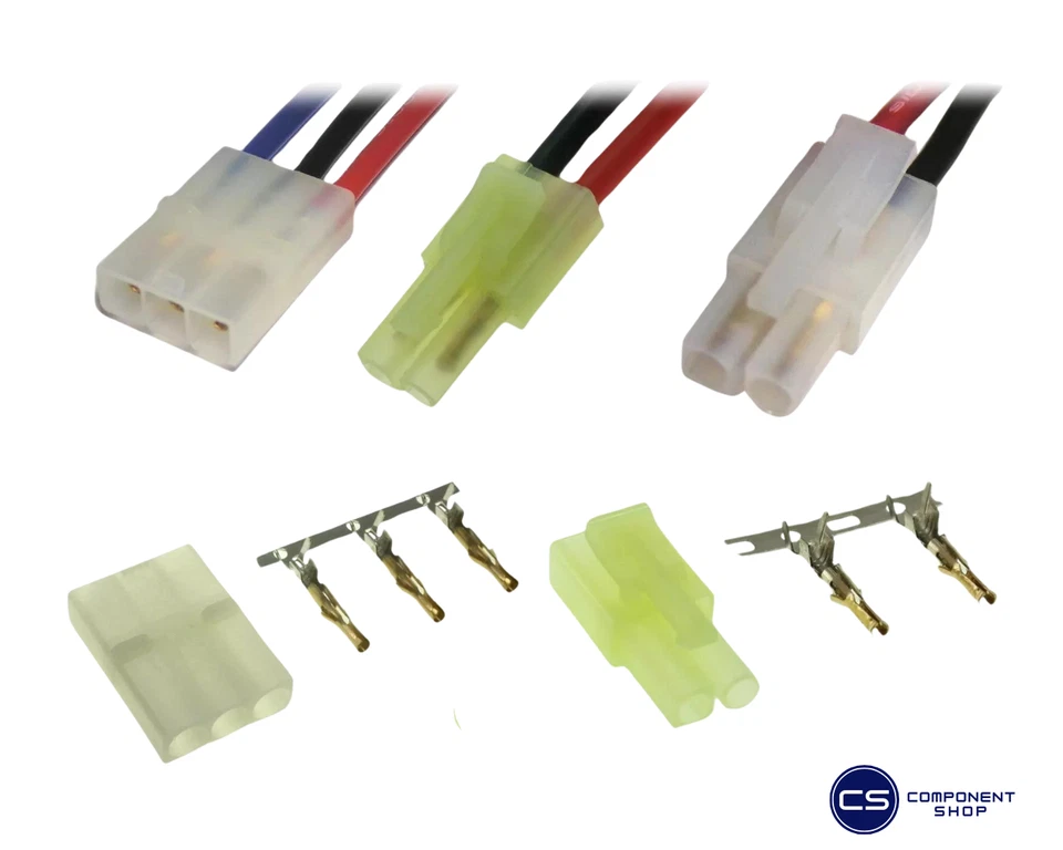 Connettori placcati oro 2/3 pin vie Tamiya/Mini-Tamiya + cavo silicone
