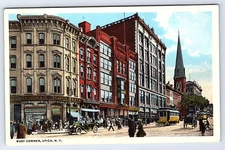 Utica New York Busy Corner with Railway Trolleys Postcard D261