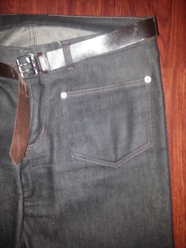 NEIL BARRETT pantalone jeans donna blu attaccato cintura pelle MARRONE taglia 10/11 - Foto 4 di 11