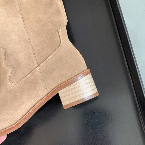 Womens Fashion Suede Leather Mid Heel Pull On Knee High Slouchy Boots Shoes EMKQ - Picture 10 of 14