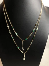 3913 Vintage Lucky brand Gold tone y-drop beaded green aqua necklace 16-19"