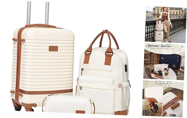 Suitcase Set 3 Piece Luggage Set Carry On Travel 3 piece set (BP/TB/20) White-image