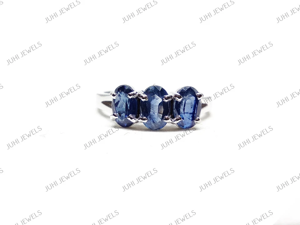 Anello Di Fidanzamento In Argento 925 Con Zaffiro Naturale Oval 4x6mm - Immagine 3 di 4