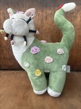 Vintage Amy Lacombe Whimsy Clay ROSETTE Cat Plush Green with Multi Color Roses