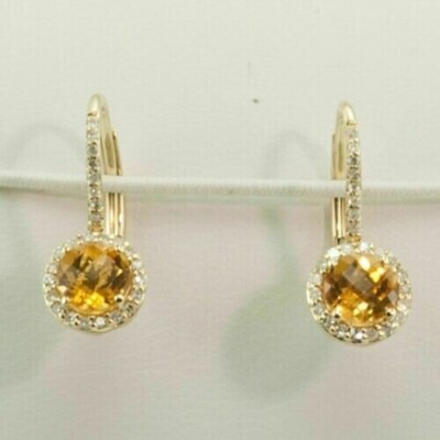 3.00Ct Round Cut Lab-Created Citrine Drop/Dangle Earrings 14K Yellow Gold Plated