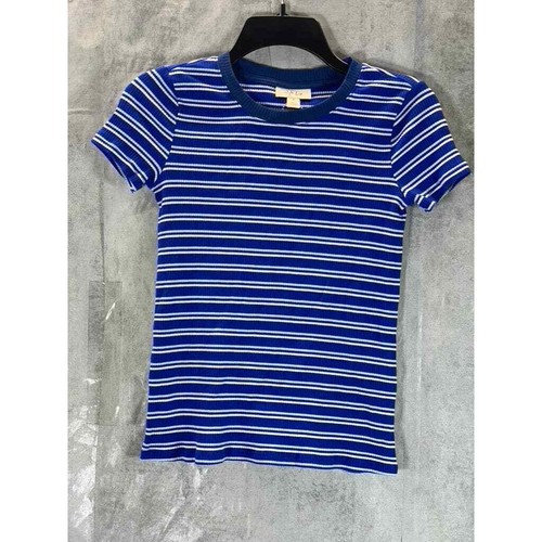 Style & Co Women's Petite Blue/White Striped Crewneck Short Sleeve Tee SZ P/P