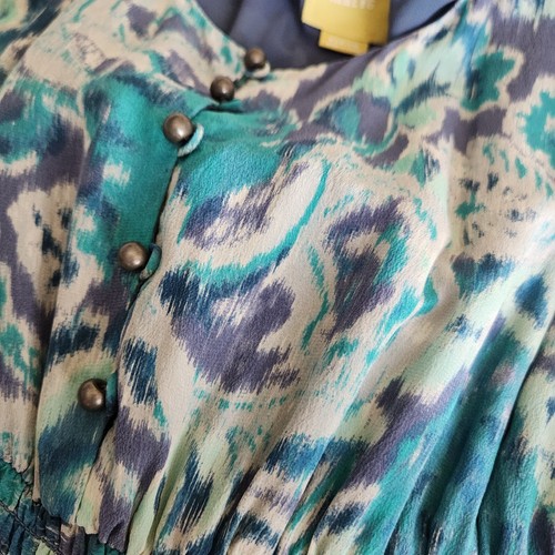 Anthropologie Maeve 100% Silk Floral Maxi Dress Womens Size M Long Blue Sleevele - Picture 16 of 17