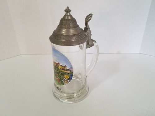 Vintage J. Kammerer Salzburg Glass Beer Stein Mug With Pewter Lid  - Picture 3 of 12