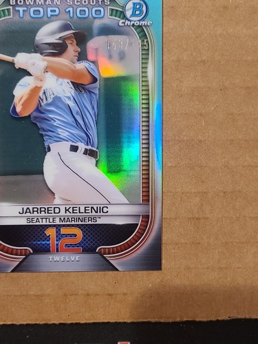 Jarred Kelenic 2021 Bowman Chrome Top 100 #BTP-12 Aqua Refractor #/125 - Picture 4 of 10