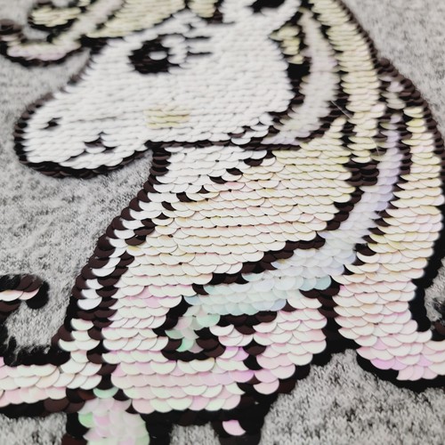 Emma & Elsa Girls Size 5 Gray Sequin Unicorn Full Zip Hoodie Hooded Sweater - Picture 5 of 6