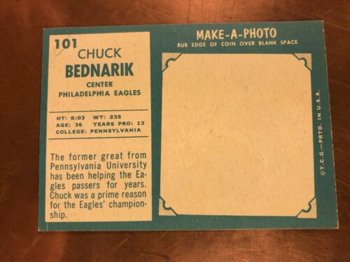 Chuck Bednarik 1961 Topps #101 HOF 2 sharp corners, off center, clean back ex-nm - Picture 3 of 4