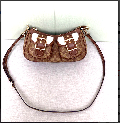 COACH CY658 Ashton Baguette Bag In Signature Canvas Brown Tan Natural Outlet NEW - Picture 4 of 10