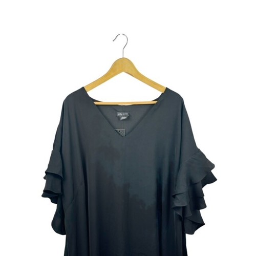 City Chic Womens Dress Black XXL 24 Polyester Ruffled Sleeves Lined V Neck - Picture 3 of 12