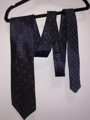 Canali Men’s Tie Made In Italy Reversible / Dark Purple With 2 Designs - Picture 16 of 16