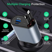 Retractable Car Charger 4 in 1 Fast Car Phone Charger 120W with USB Type C Cable