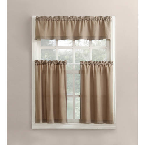 Modern Classic Taupe 3 Piece Kitchen Curtains Set Valance Tiers