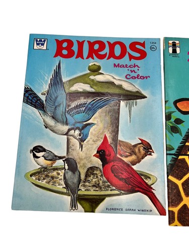 2 Vtg Coloring Books Match N Color Unused Birds Zoo Animals 1972 & 1987 Whitman - Bild 2 von 8