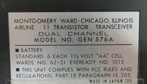 Wards Airline Dual Channel 11 Transistor Vintage Walkie Talkie Modelo GEN576A - Imagen 6 de 6