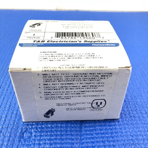 Probador de receptáculos de rito de alambre Thomas & Betts 19-060 para círculos de 120 V - Imagen 2 de 5