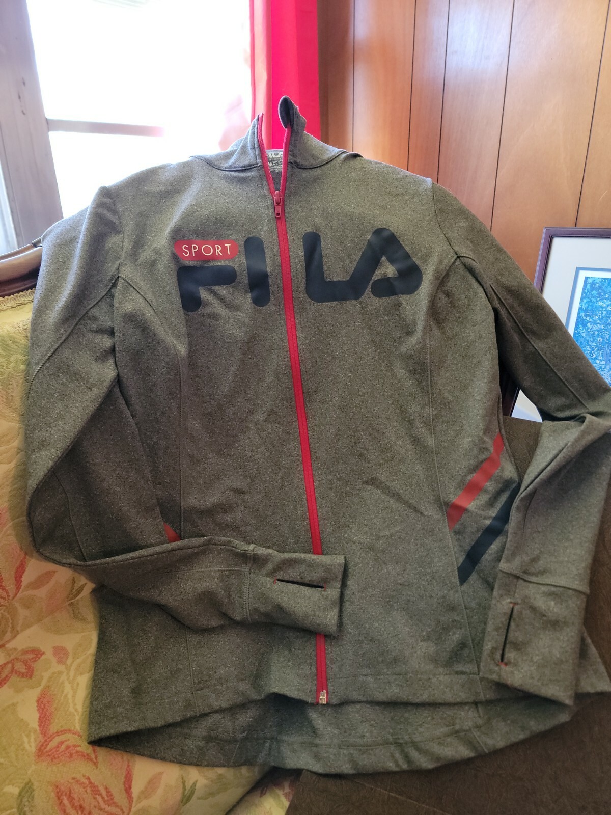 FILA SPORT grigio medio fori pollice manica lunga zip Tru Dry nuovo con etichette #73277