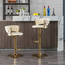 Set of 2 Swivel Bar Stools Adjustable Counter Height Kitchen Dining Chair Cream