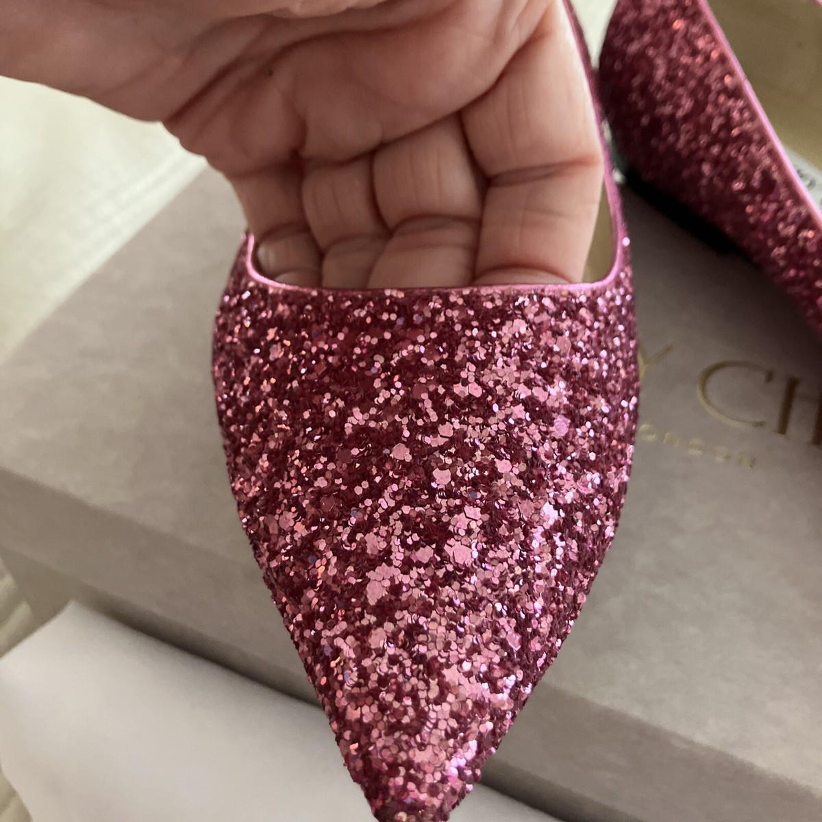 Pink glitter flat shoes shop