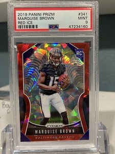 2019 Marquise Brown RC Red Cracked Ice Prizm Rookie  #341  PSA 9 Mint
