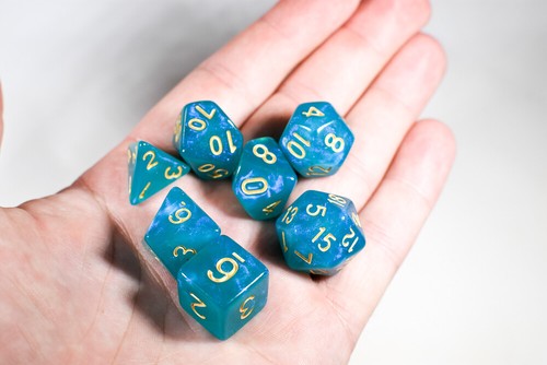 Turquoise Blue Moonstone Poly Dice Set (7) RPG DnD Bescon Shimmer Glitter - Picture 4 of 4