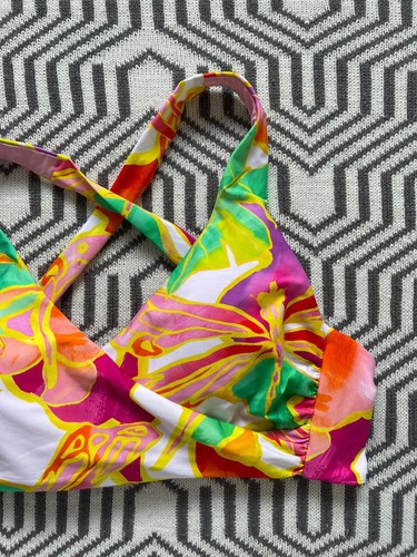 Seafolly Colourful Floral Print Cross Tie Back Bikini Top Size 10 - Picture 2 of 5