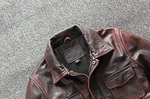 Mens Brown Real Genuine Leather Biker Cafe Racer vintage Distress Leather Jacket - Picture 6 of 8