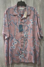 Roundtree  Yorke Caribbean Muted Red Hibiscus Hawaiian Short Sleeve Shirt XL