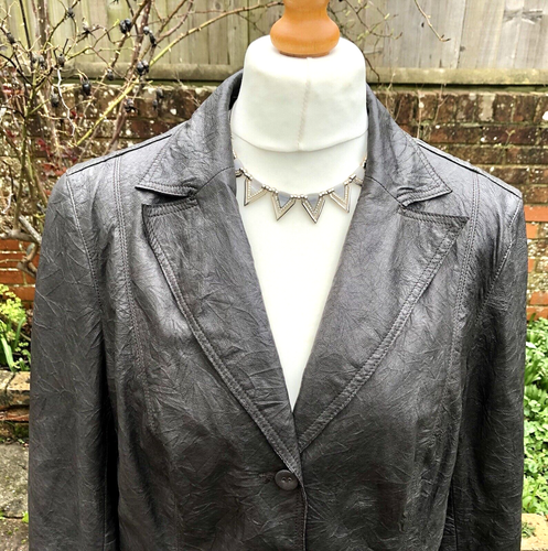 DONNA D Leather Jacket, DARK BROWN Leather; Soft, Crinkled & Shiny (46) UK 16-18 - Afbeelding 3 van 24