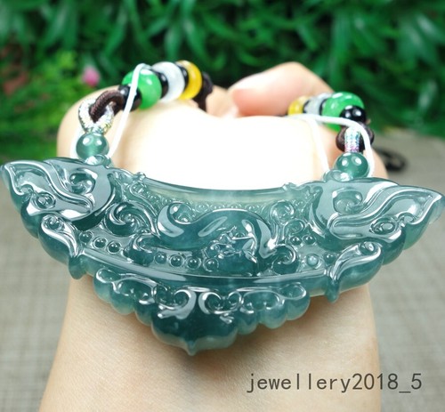 Certified Icy Green Burma100% Natural A Jadeite jade Pendant~Dragon 双龙玉佩 锁骨链 - Picture 18 of 24