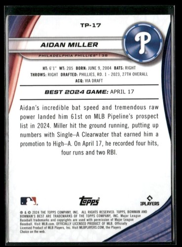 2024 Bowman's Best - Top Prospects #TP-17 Aidan Miller (RC) - Bild 2 von 2