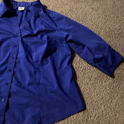 Womens Worthington Stretch V-neck Collar 3/4 Sleeve Button-Up Shirt - Size 3XL - Afbeelding 2 van 12