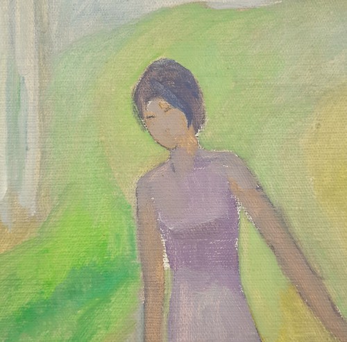 Across the Stream, giovane ragazza, dipinto ad olio originale, artista ucraino Koshel - Foto 6 di 10